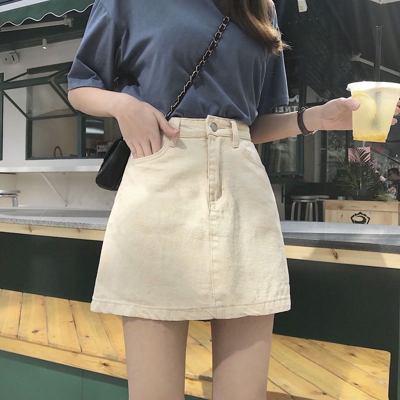 Fly Line - Rok Denim A-Line Warna Solid Dasar