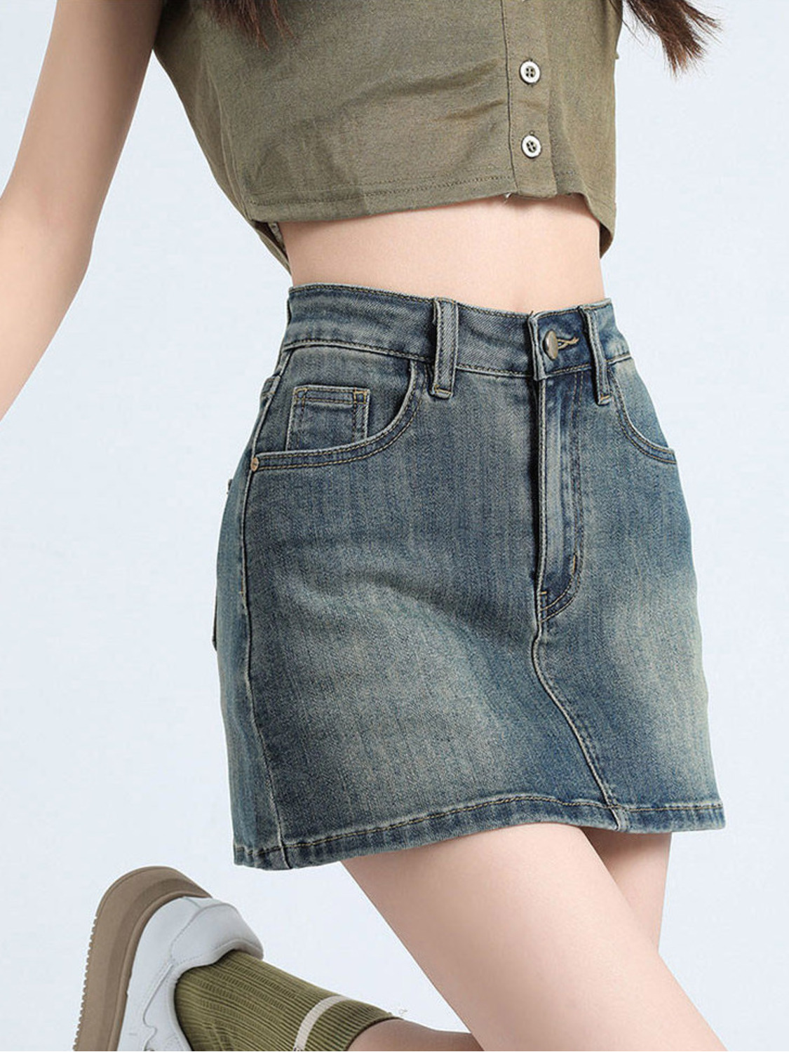 Rok Denim Vintage Wanita Model - Fly Line ulasan dan harga
